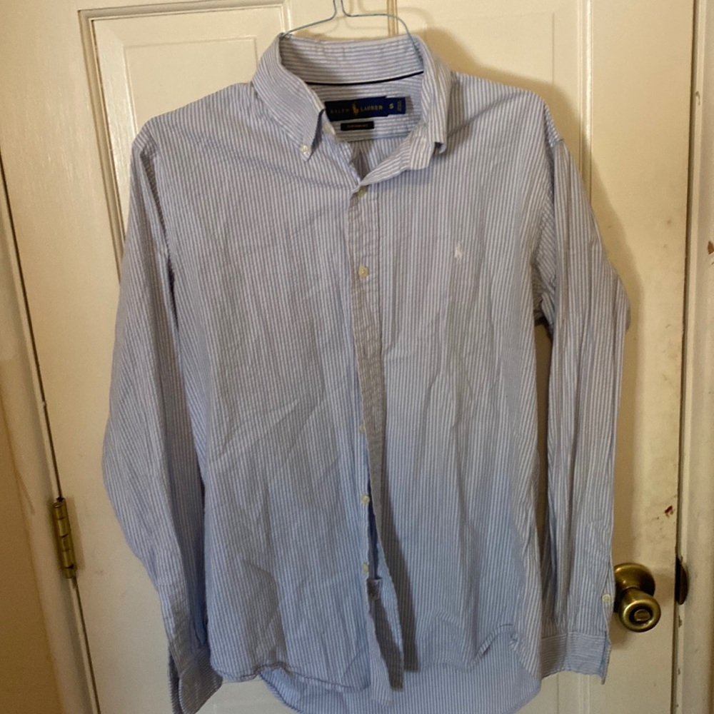 S Mens Ralph Lauren Blue Seersucker Oxford